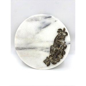 Bombay Marble Cheese Cutting Board Round Music Violin Harp Poinsettia 10''